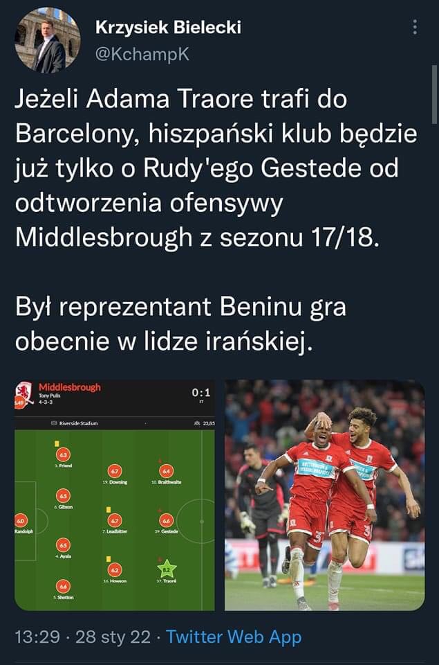 Barca może odtworzyć atak Middlesbrough z sezonu 2017/18! xD